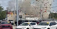 Brand new vet clinic explodes after car hits gas line in US