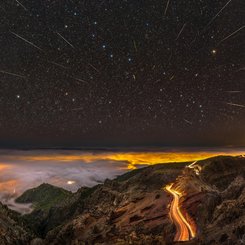  Meteors, Comet, and Big Dipper over La Palma 