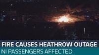 Fire causes power outage at Heathrow leaves Northern Ireland passengers grounded | ITV News