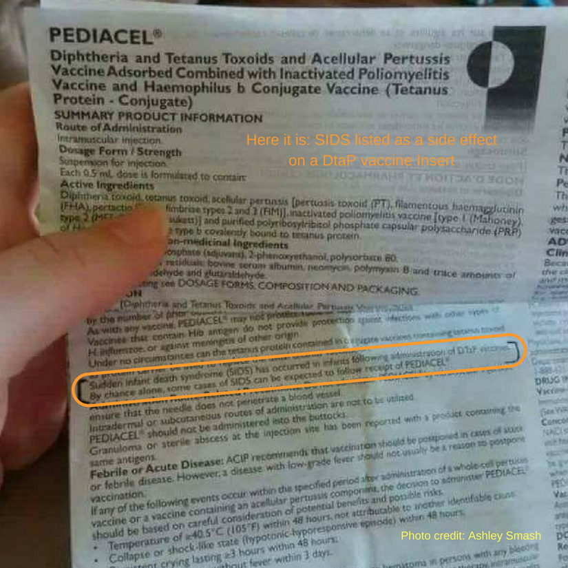 Difteri ve tetanoz aşısının &quot;ani bebek ölümü&quot;ne neden olabileceğine yönelik yan etki, prospektüsünden alınan bir fotoğraf ile servis ediliyor.