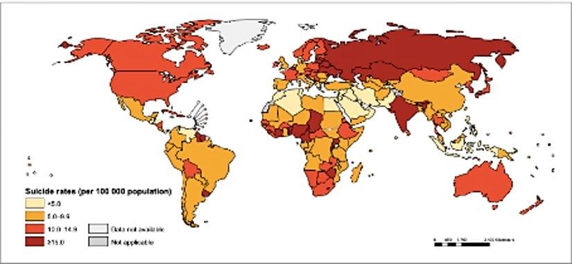 DSÖ, 2016 Yaşa Göre Standartlaştırılmış İntihar Oranları, (100 000 için).