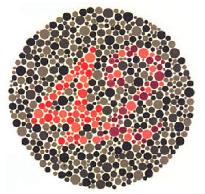 Plaka 23: Normal görüşlüler 42 görürler; kırmızı renk körleri (protanopya) veya kırmızı renk görüşü zayıflığı olanlar (protanomali) 2 görürler; kırmızı-yeşil renk körleri (deuteranopya) veya kırmızı-yeşil renk görüşü zayıflığı olanlar (deuteranomali) 4 görürler.