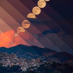 Püsküren Etna Yanardağı ile Hasat Dolunayı