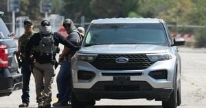 Federal Agents Stage Outside Dodger Stadium After Parade