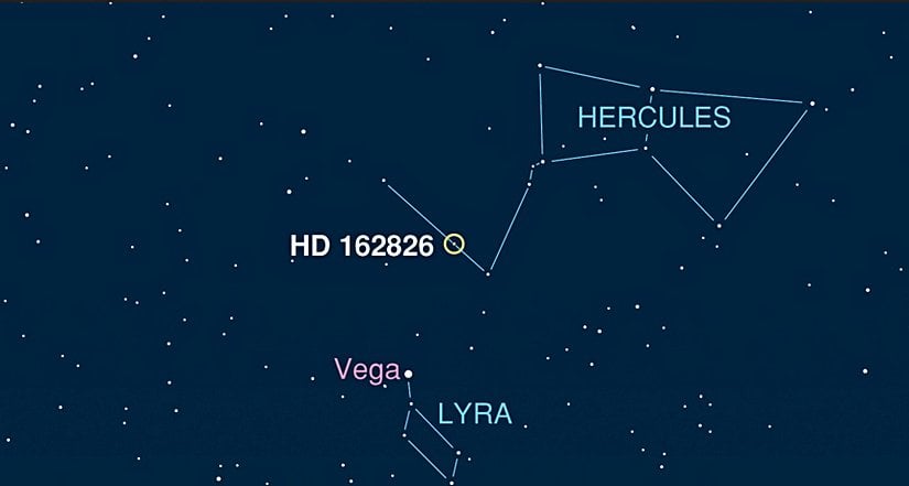 HD 162826, Herkül Takımyıldızı'nda yer almaktadır. Göğün beşinci en parlak yıldızı olan Vega'nın civarındadır.