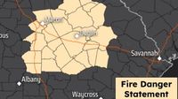 High fire danger warning issued for Middle and East Central Georgia