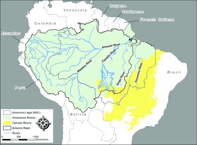 Xingu Nehri’nin Amazon Nehri’ne göre konumu