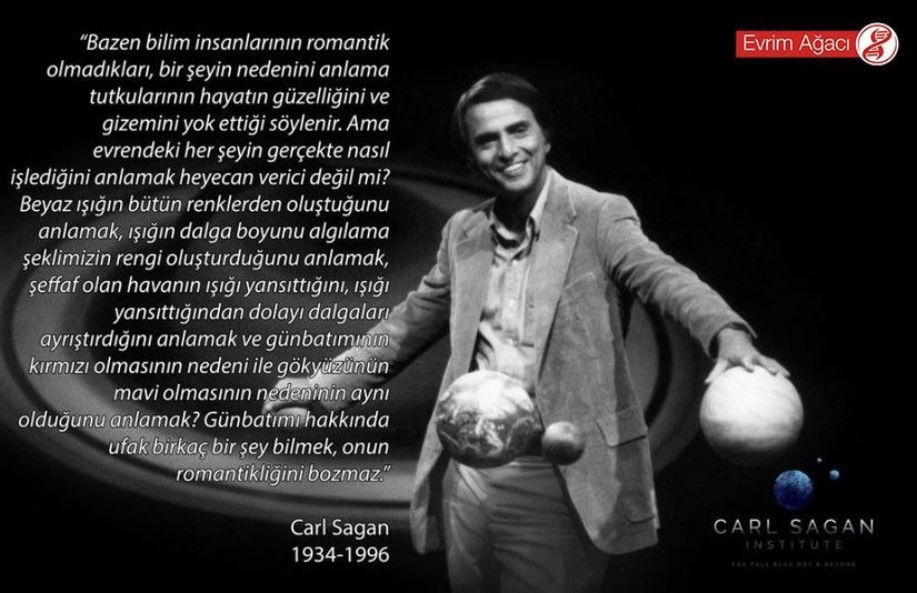 “Bazen bilim insanlarının romantik olmadıkları, bir şeyin nedenini anlama tutkularının hayatın güzelliğini ve gizemini yok ettiği söylenir. Ama evrendeki her şeyin gerçekte nasıl işlediğini anlamak heyecan verici değil mi? Beyaz ışığın bütün renklerden oluştuğunu anlamak, ışığın dalga boyunu algılama şeklimizin rengi oluşturduğunu anlamak, şeffaf olan havanın ışığı yansıttığını, ışığı yansıttığından dolayı dalgaları ayrıştırdığını anlamak ve günbatımının kırmızı olmasının nedeni ile gökyüzünün mavi olmasının nedeninin aynı olduğunu anlamak? Günbatımı hakkında ufak birkaç bir şey bilmek, onun romantikliğini bozmaz.”