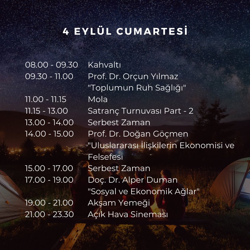 4 Eylül 2021 Cumartesi Programı