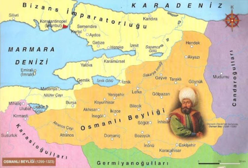 Osmanlı Devleti'nin 1323 yılına ait sınırlarını gösteren harita