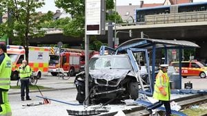 Car Crashes Into Tram Stop In Munich Injuring Seven