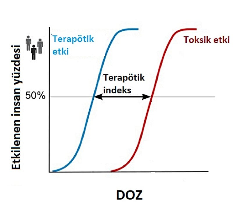 Tanımlanan terapötik indeks kavramının grafik üzerinde anlatımı