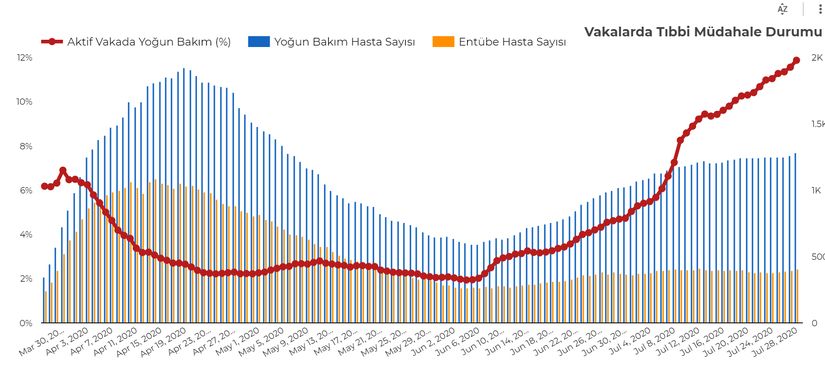 Yoğun Bakım ve Entübe Hasta Sayılarının Zamana Bağlı Değişimi