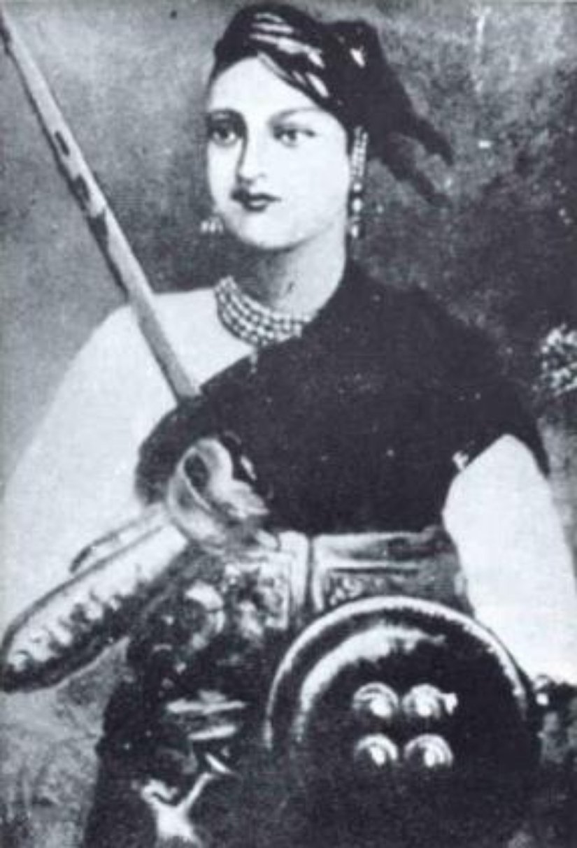 Lakshmibai'nin portresi, 1861, Indore'daki Jhansi Ratan Kushwah Kraliyet Sanatçısı tarafından, Muhtemelen ölümünden sonra yapılmıştır (Haziran 1858)