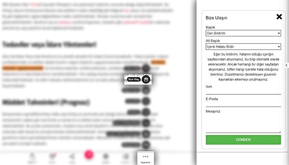 Evrim Ağacı yazı sayfasında "Bize Ulaş" sistemine nasıl erişilebileceği gösteriliyor.