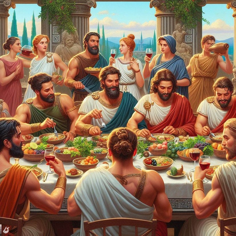 Antik Yunan'da yapılan ziyafeti tasvir eden yapay zeka çalışması