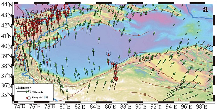 Avrasya levhası sabit kabul edildiğinde haritada gösterilen GPS noktalarının yanal yöndeki görece yer değiştirmeleri.