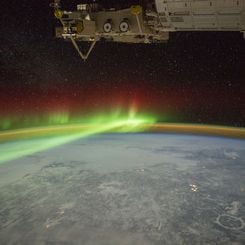  Aurora and Manicouagan Crater from the Space Station 