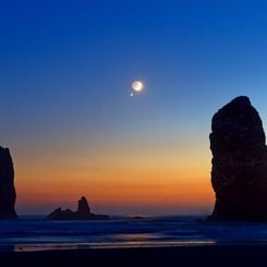  Moon and Venus over Cannon Beach 