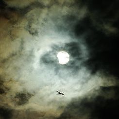 Clouds, Plane, Sun, Eclipse