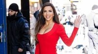 Eva Longoria nearly spills out of low-cut red dress in NYC